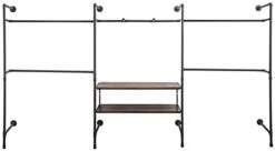 Wall Mounted Pipeline Display, 2 Shelves, 1 Dual Spoke Bar, 4 Hanger Racks – Brown