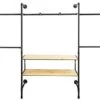 Wall Mounted Pipeline Display, 2 Shelves, 1 Dual Spoke Bar, 4 Hanger Racks – Natural