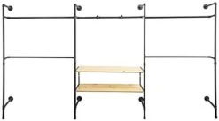 Wall Mounted Pipeline Display, 2 Shelves, 1 Dual Spoke Bar, 4 Hanger Racks – Natural
