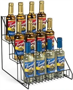 3-Tiered Wire Rack Display, Tabletop, 12"w Open Shelves - Black