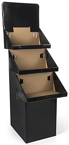 Cardboard Display For Floor, 3 Tiers, Removable Header - Black