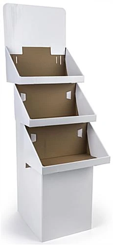 Cardboard Display For Floor, 3 Tiers, Removable Header - White