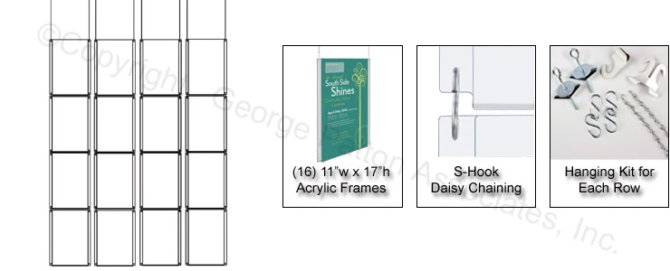 Workshop Series (16) 11 X 17 Ceiling Sign Holders With Chains And S Hooks - Clear