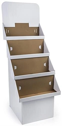 Cardboard Display For Floor, 4 Tiers, Removable Header - White