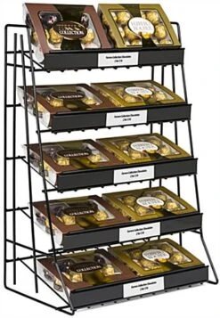 5-Tiered Wire Rack Display, Tabletop, 14"w Shelves With Sign Channels - Black