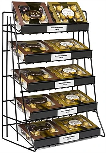 5-Tiered Wire Rack Display, Tabletop, 14"w Shelves With Sign Channels - Black