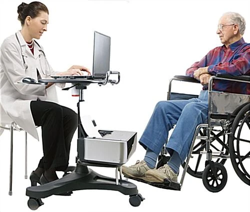 Height Adjustable Laptop Stand, Printer Shelf, Mouse Pad & Cup Holder - Black - Image 4