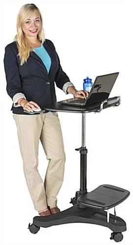 Height Adjustable Laptop Stand, Printer Shelf, Mouse Pad & Cup Holder - Black - Image 5