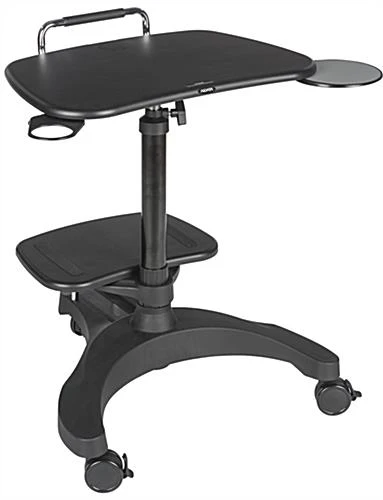 Height Adjustable Laptop Stand, Printer Shelf, Mouse Pad & Cup Holder - Black