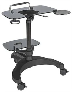 Height Adjustable Laptop Stand, Printer Shelf, Mouse Pad & Cup Holder β Black