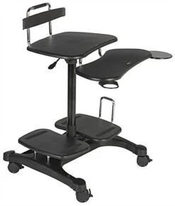 Height Adjustable Laptop Stand For 27” Monitors, Keyboard Shelf & Mouse Pad - Black
