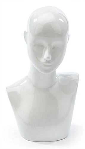 Female Mannequin Bust With Abstract Facial Features, Countertop – Glossy White - Image 3