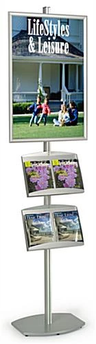 24 X 36 Poster Stand With Literature Holders, 4"/8.5"w, Open Shelves - Silver