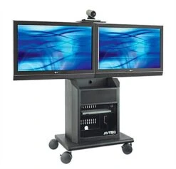 TV Cart With 2 Mounts For Monitors 55", Height-adjustable Camera Shelf - Black