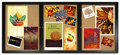 96 X 48 Enclosed Cork Board With 3 Locking Doors - Black - Image 3