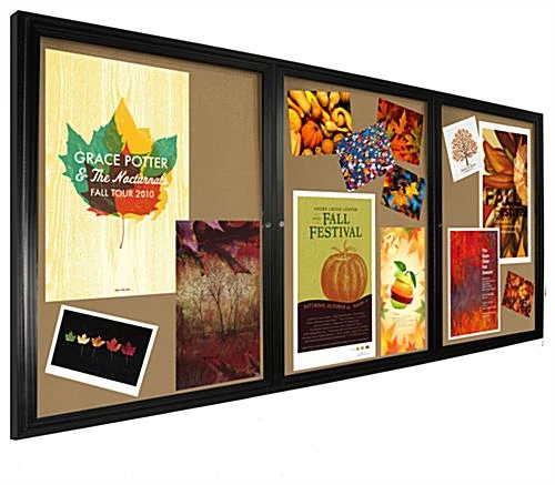 96 X 48 Enclosed Cork Board With 3 Locking Doors - Black - Image 4