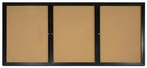 96 X 48 Enclosed Cork Board With 3 Locking Doors - Black