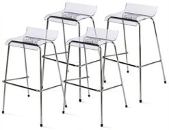 31.5" Bar Height Stool W/ Acrylic Seat, Lip Back, Stackable, Set Of 4 - Clear