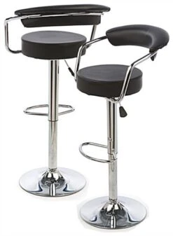 Adjustable Stool W/ Leatherette Seat, 360° Swivel, Backrest, Set Of 2 - Black