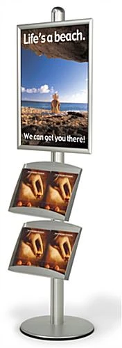22 X 28 Poster Floor Stand With Literature Holders, 4"/8.5"w, Snap Open - Silver