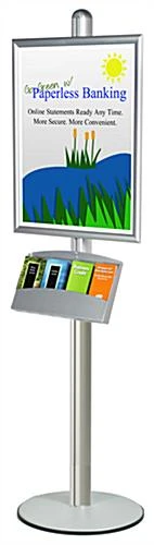 22 X 28 Poster Stand With Brochure Tray, 4"w, Snap Open, Round Base - Silver