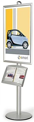 24x36 Poster Stand W/ Literature Holder, 4"/8.5"w, Snap Open - Silver
