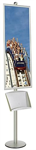 22x56 Poster Stand W/ Literature Holder, 4"/8.5"w, Snap Open - Silver