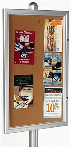 24 X 36 Enclosed Cork Board, Hinged, Cork, For Display Poles (Sold Separate), Silver