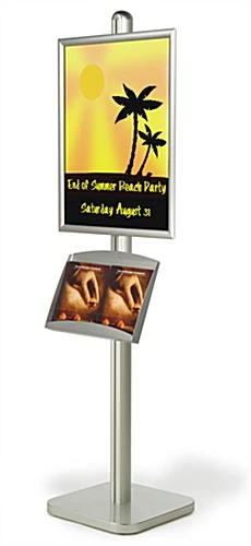 22x28 Poster Stand With Literature Holder, 4"/8.5"w, Open Shelf, Snap Open - Silver
