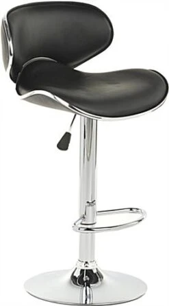 Adjustable Stool W/ Leatherette Seat, 360 Degree Swivel, Backrest, Footrest - Black