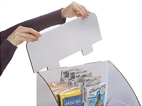 Countertop Cardboard Display, 2 Tiers, Removable Header, Side Brochure Pocket - White - Image 2