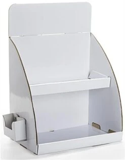 Countertop Cardboard Display, 2 Tiers, Removable Header, Side Brochure Pocket - White
