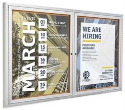 60 X 36 Enclosed Cork Board With 2 Locking Doors - Silver