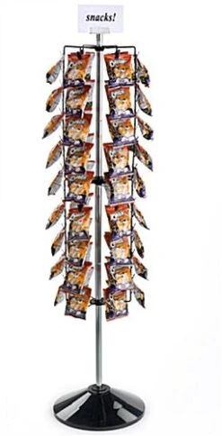 Potato Chip Rack With Rotating Display For Impulse Merchandising