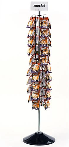 Floorstanding Chip Bag Mechandiser W/ Header, Rotating, 72 Clips - Black