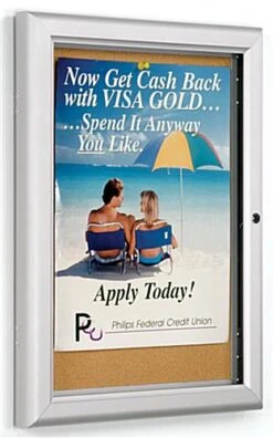 12 X 17-Inch Enclosed Cork Board With Locking Door - Silver