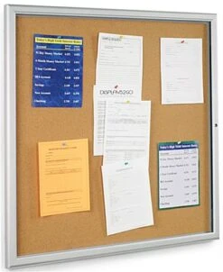 36 X 36-Inch Enclosed Cork Board With Locking Door - Silver