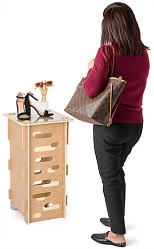 30" Tall Wooden Display Pedestal With 15.5" Tabletop, Collapsible - Natural - Image 11