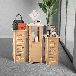 Set Of 3 Portable Pedestals For Floor, 15.5" Square Recycled Acrylic Top - Natural