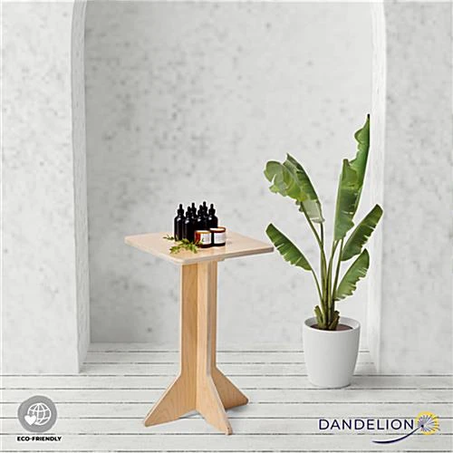 26" Tall Wooden Display Pedestal With 16-inch Square Tabletop, Collapsible - Natural