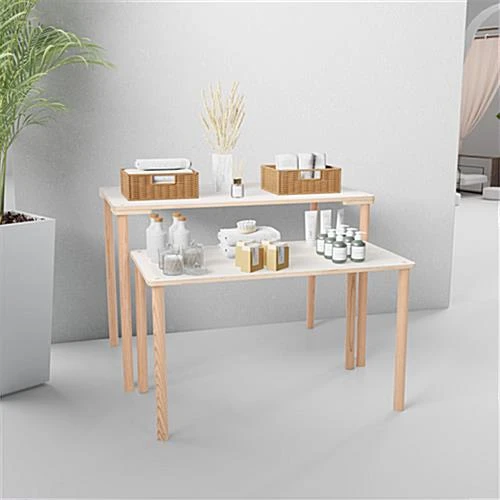 Nesting Display Tables, Knockdown Design, Rectangular, Set Of 2 - Natural