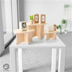 Wooden Tabletop Risers, Set Of 3 Various Sizes, Portable, Flat Pack Build - Natural