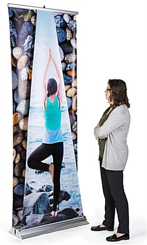 Retractable 3D Effect Banner Stand, Custom Graphics, Pyramid Front Panel - Silver - Image 3