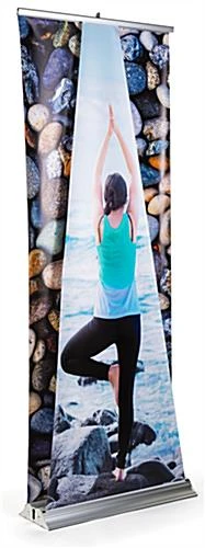 Retractable 3D Effect Banner Stand, Custom Graphics, Pyramid Front Panel - Silver