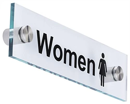 Workshop Series 8 X 2 Door Sign W/ “Women” Pre-Printed, Acrylic W/ Standoffs - Clear