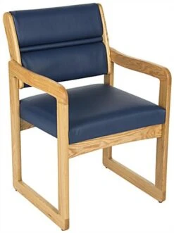 Waiting Room Chair With Light Oak Finish & Smooth Upholstery - Blue