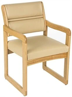 Waiting Room Chair With Light Oak Finish & Smooth Upholstery – Cream
