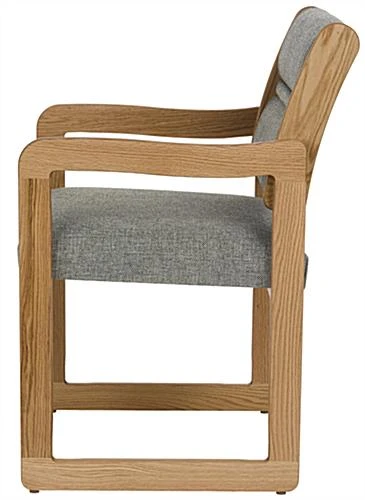 19.5" Seat Height Waiting Room Chair, Medium Oak Finish & Fabric Upholstery - Gray - Image 2