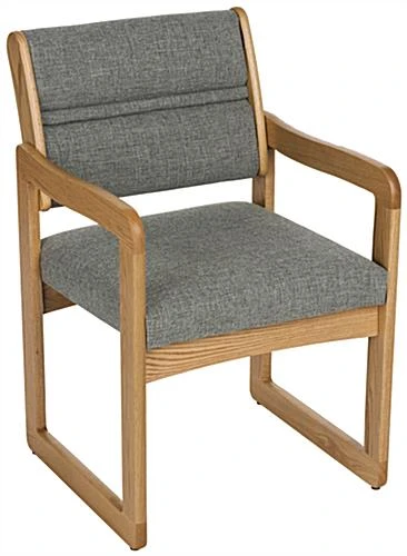 19.5" Seat Height Waiting Room Chair, Medium Oak Finish & Fabric Upholstery - Gray