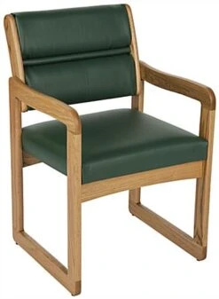 19.5" Seat Height Waiting Room Chair, Medium Oak Finish & Vinyl Upholstery - Green